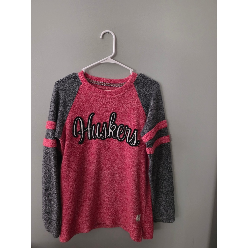 Pressbox Nebraska Huskers Pink Grey Comfy Terry Raglan Sweatshirt Women Small